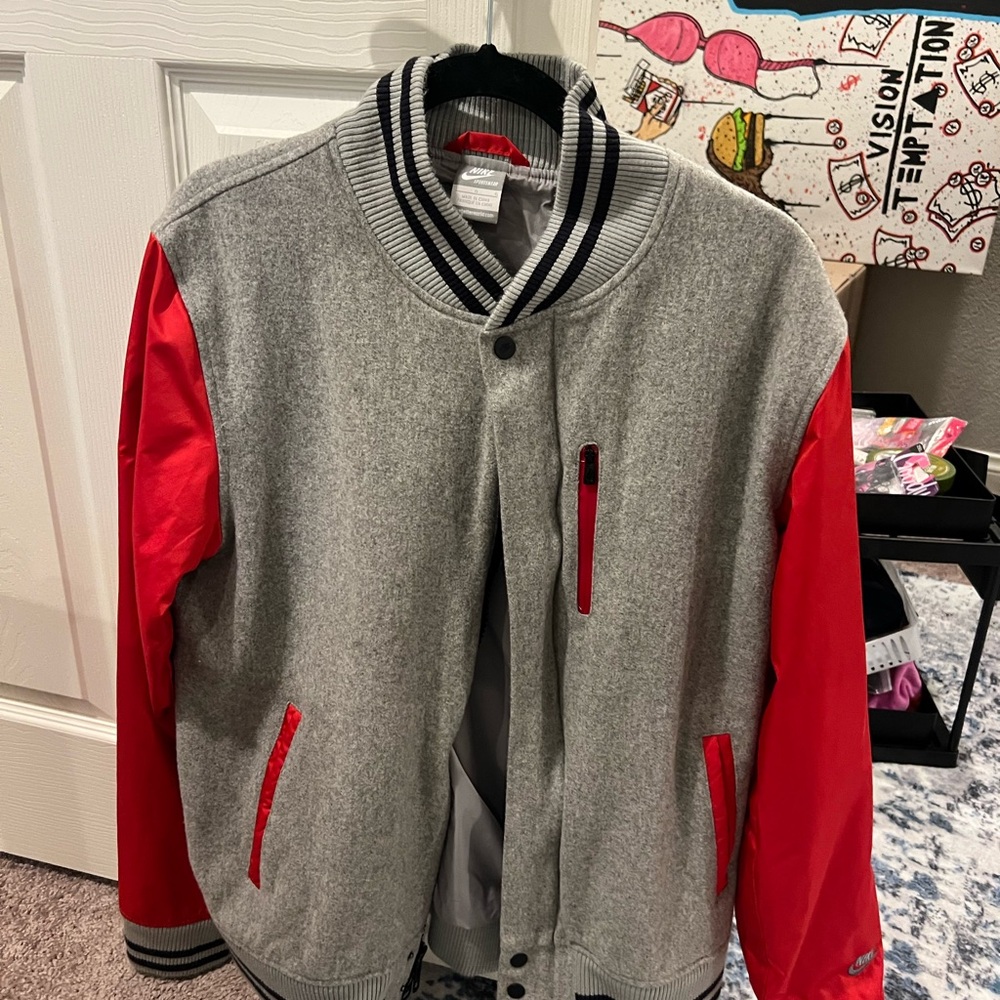 Nike Gray and Red Varsity Jacket